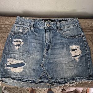 Hollister High Rise Ripped Distressed Mini Denim Skirt